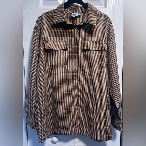 Princess Polly Willa Plaid Oversized Brown Button Up Long Sleeved Shirt - Picture 2 of 4